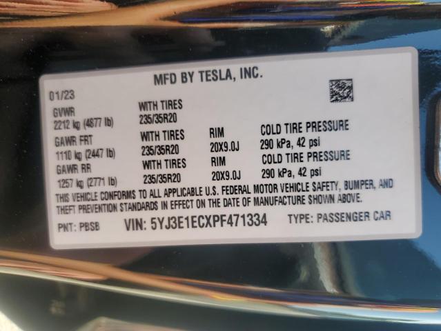 2023 Tesla Model 3 მანქანა იყიდება აუქციონზე, vin: 5YJ3E1ECXPF471334, აუქციონის ნომერი: 61958745