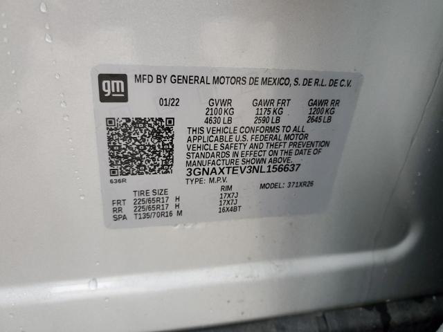 Продаж на аукціоні авто 2022 Chevrolet Equinox, vin: 3GNAXTEV3NL156637, номер лоту: 59775265