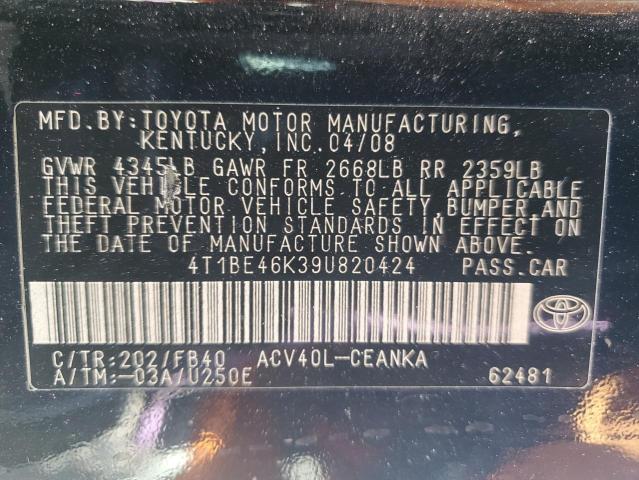 61877365 :رقم المزاد ، 4T1BE46K39U820424 vin ، 2009 Toyota Camry Base مزاد بيع