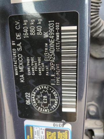 2022 Kia Rio S მანქანა იყიდება აუქციონზე, vin: 3KPA25ADXNE499031, აუქციონის ნომერი: 59346575