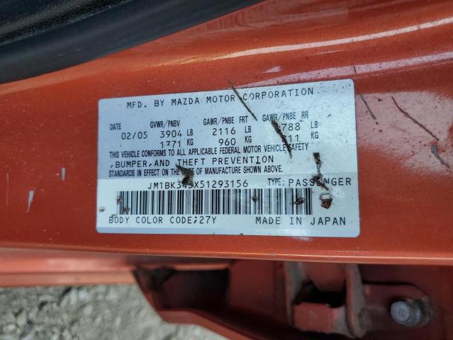 2005 Mazda 3 მანქანა იყიდება აუქციონზე, vin: JM1BK343X51293156, აუქციონის ნომერი: 59746935