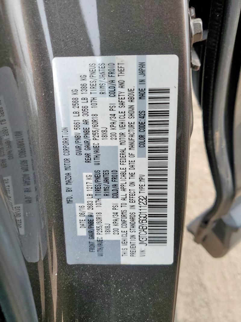 Продажа на аукционе авто 2016 Mazd Cx-9 Touring, vin: JM3TCABY6G0111232, номер лота: 62694585