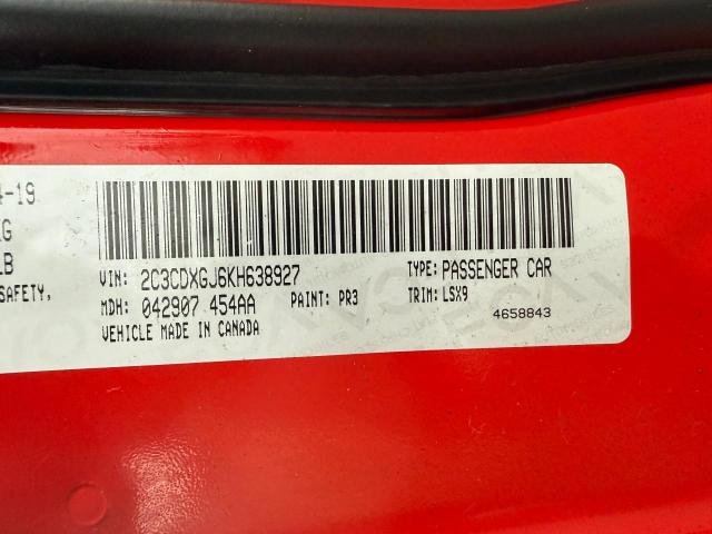 62794295 :رقم المزاد ، 2C3CDXGJ6KH638927 vin ، 2019 Dodge Charger Sc مزاد بيع