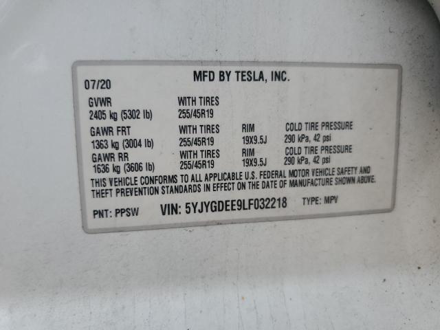 2020 Tesla Model Y მანქანა იყიდება აუქციონზე, vin: 5YJYGDEE9LF032218, აუქციონის ნომერი: 59006925