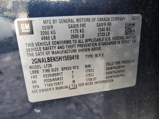 Продаж на аукціоні авто 2017 Chevrolet Equinox, vin: 2GNALBEK5H1569418, номер лоту: 62544155