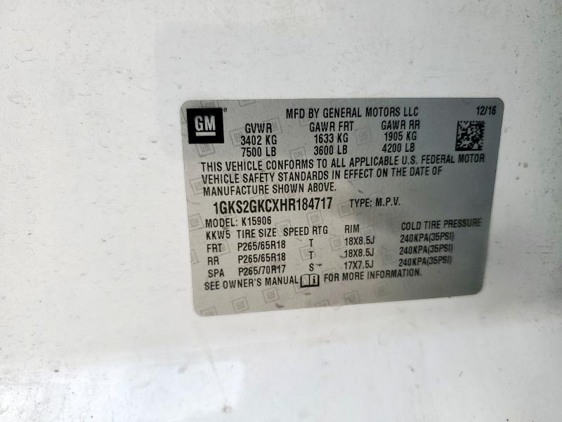 Aukcja sprzedaży 2017 Gmc Yukon Xl, vin: 1GKS2GKCXHR184717, numer aukcji: 57953155