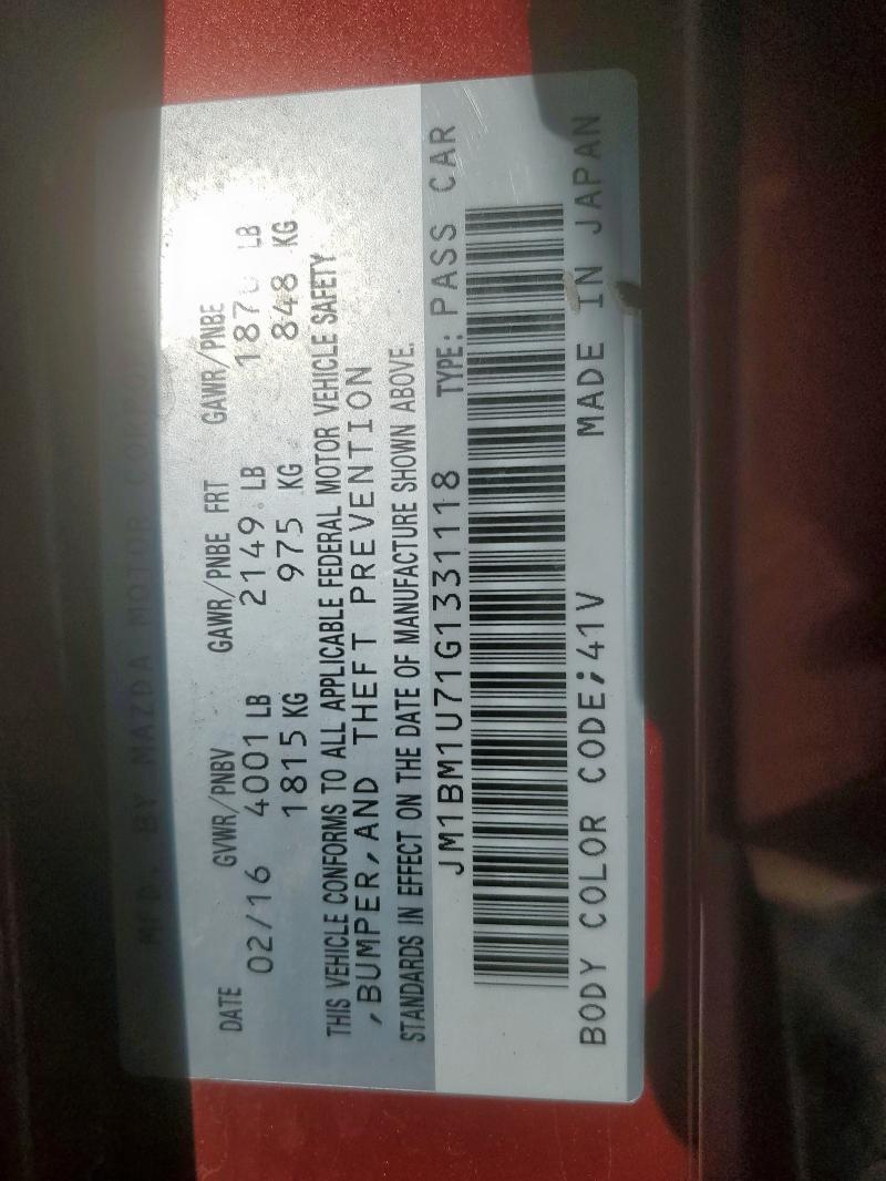 60918855 :رقم المزاد ، JM1BM1U71G1331118 vin ، 2016 Mazda 3 مزاد بيع