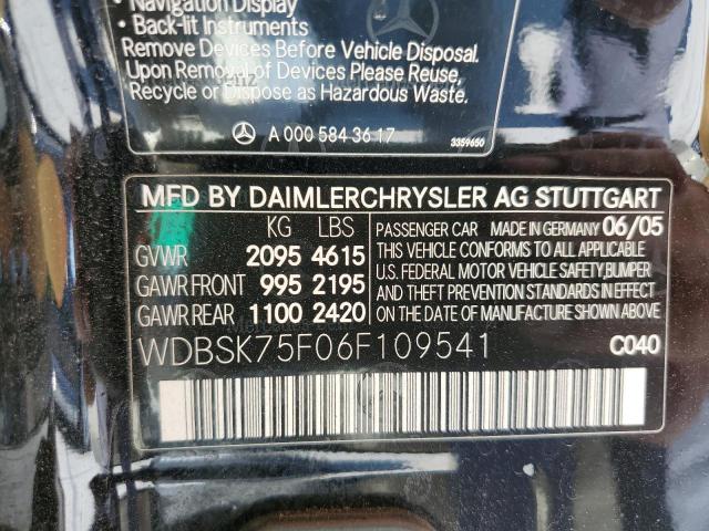 Aukcja sprzedaży 2006 Mercedes-benz Sl 500, vin: WDBSK75F06F109541, numer aukcji: 61430545