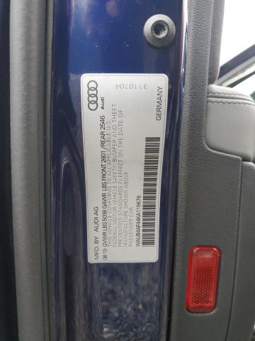 2019 Audi S4 Premium მანქანა იყიდება აუქციონზე, vin: WAUB4AF44KA119676, აუქციონის ნომერი: 62188995