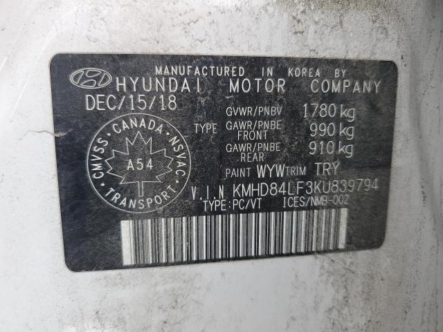 Aukcja sprzedaży 2019 Hyundai Elantra, vin: KMHD84LF3KU839794, numer aukcji: 61145005