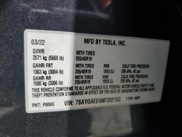 60329275 :رقم المزاد ، 7SAYGAEE4NF392193 vin ، 2022 Tesla Model Y مزاد بيع