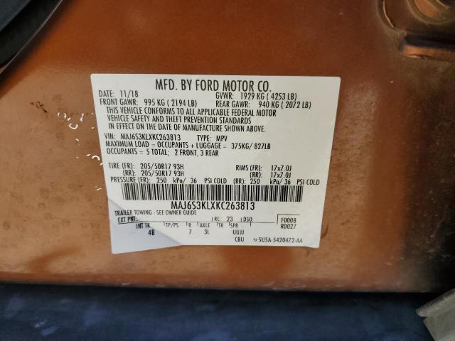 60208505 :رقم المزاد ، MAJ6S3KLXKC263813 vin ، 2019 Ford Ecosport T مزاد بيع