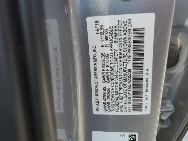 60646105 :رقم المزاد ، 1HGCV1F55JA235238 vin ، 2018 Honda Accord مزاد بيع