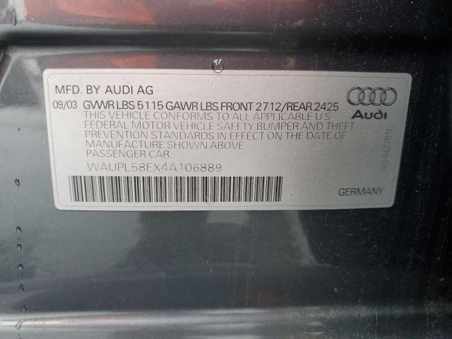 60057235 :رقم المزاد ، WAUPL58EX4A106889 vin ، 2004 Audi S4 مزاد بيع