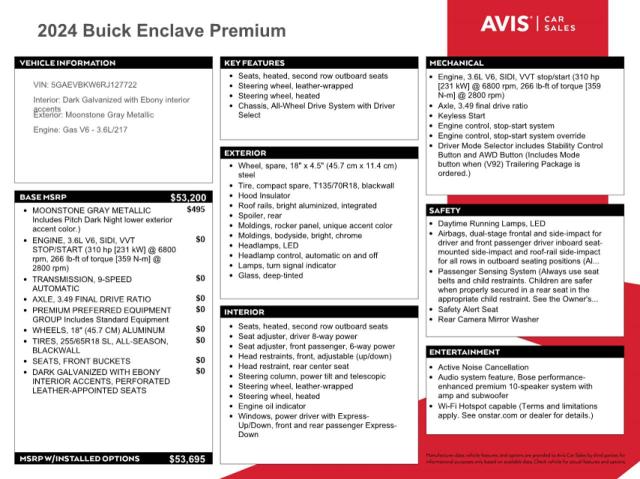 2024 Buick Enclave Pr მანქანა იყიდება აუქციონზე, vin: 5GAEVBKW6RJ127722, აუქციონის ნომერი: 59752755