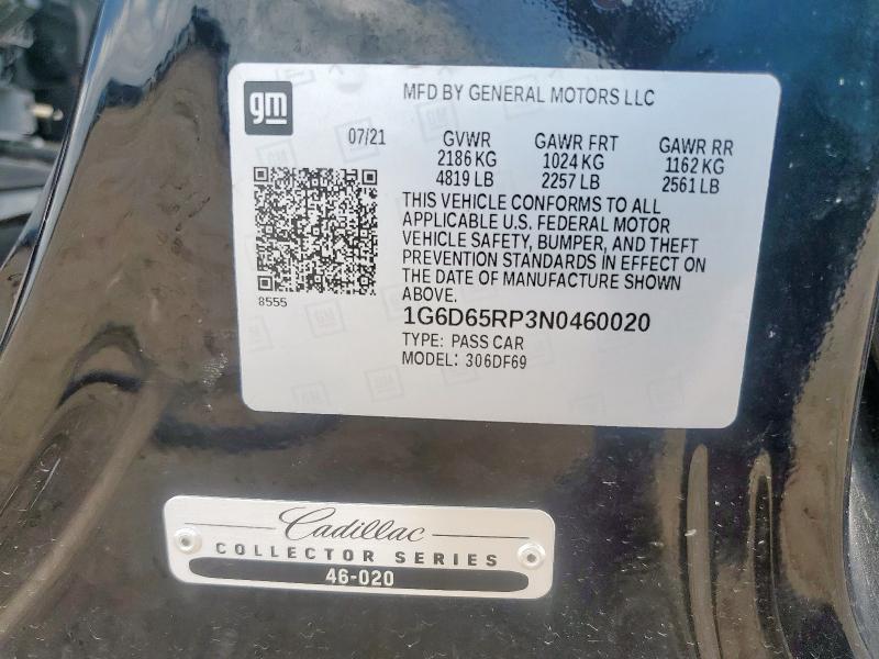 2022 Cadillac Ct4-v Blac მანქანა იყიდება აუქციონზე, vin: 1G6D65RP3N0460020, აუქციონის ნომერი: 60702605