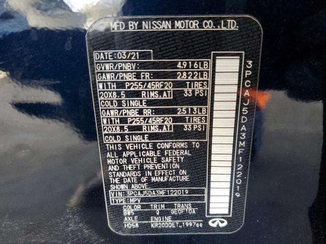2021 Infiniti Qx50 Senso მანქანა იყიდება აუქციონზე, vin: 3PCAJ5DA3MF122019, აუქციონის ნომერი: 61971915