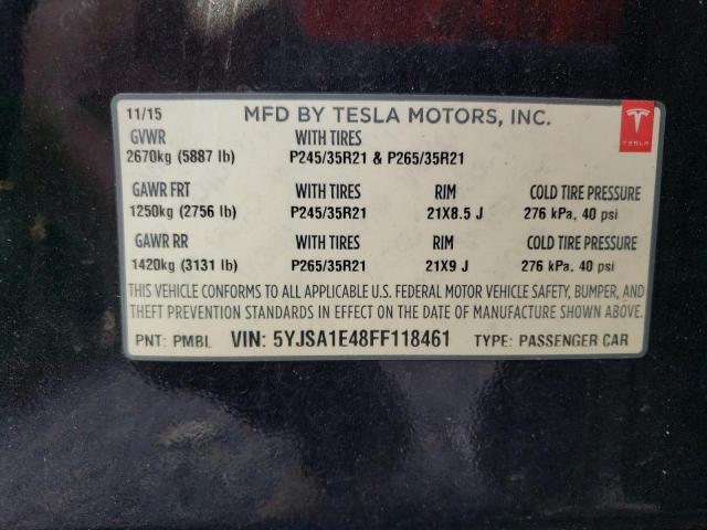 Aukcja sprzedaży 2015 Tesla Model S, vin: 5YJSA1E48FF118461, numer aukcji: 61833915