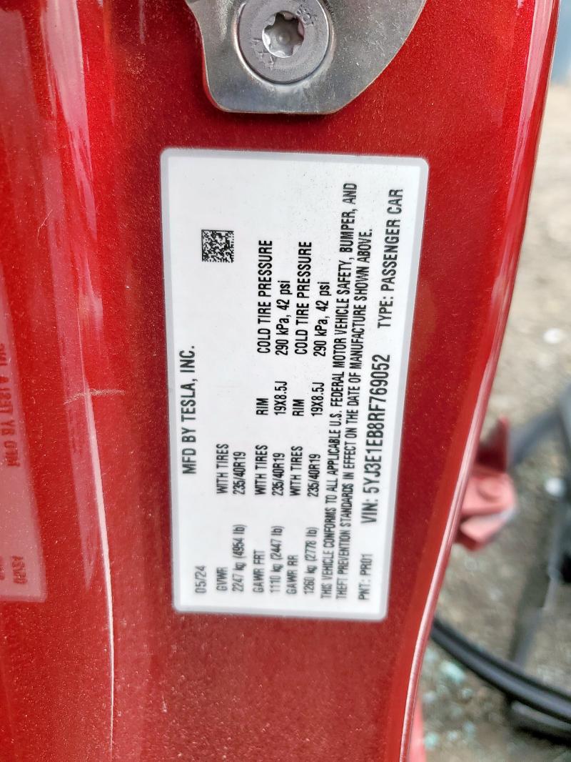 Aukcja sprzedaży 2024 Tesla Model 3, vin: 5YJ3E1EB8RF769052, numer aukcji: 61475595