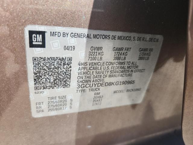 Продажа на аукционе авто 2019 Chevrolet Silverado, vin: 3GCUYDED8KG190965, номер лота: 61893015