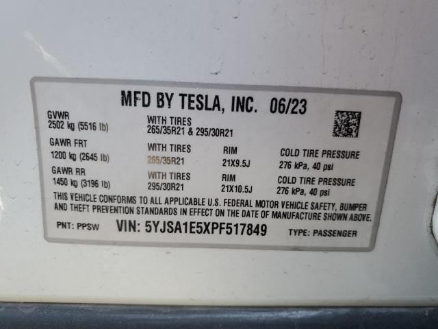 Продаж на аукціоні авто 2023 Tesla Model S, vin: 5YJSA1E5XPF517849, номер лоту: 61959815