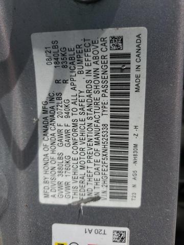 Продажа на аукционе авто 2022 Honda Civic, vin: 2HGFE2F5XNH525338, номер лота: 62409125