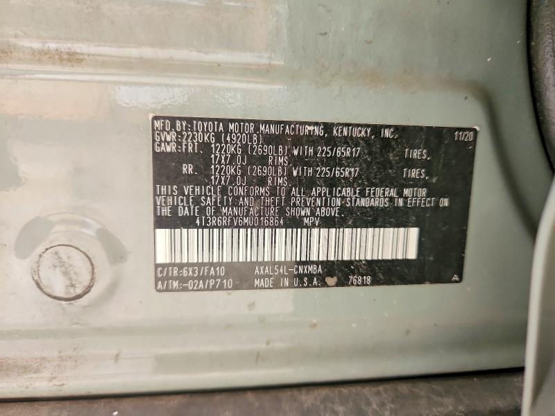 2021 Toyota Rav4 Hybrid მანქანა იყიდება აუქციონზე, vin: 4T3R6RFV6MU016864, აუქციონის ნომერი: 57183086