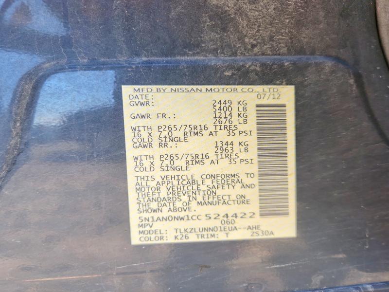 55395776 :رقم المزاد ، 5N1AN0NW1CC524422 vin ، 2012 Nissan Xterra مزاد بيع