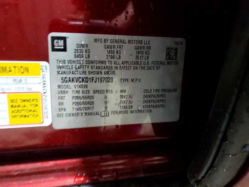 55671946 :رقم المزاد ، 5GAKVCKD1FJ197020 vin ، 2015 Buick Enclave مزاد بيع