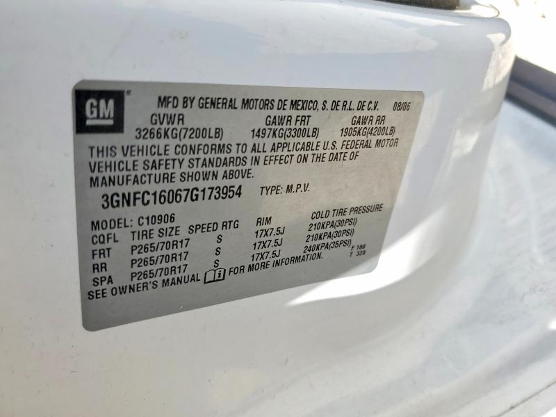 Aukcja sprzedaży 2007 Chevrolet Suburban, vin: 3GNFC16067G173954, numer aukcji: 56191016
