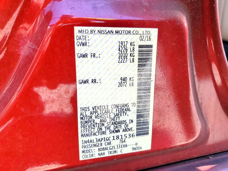 57701346 :رقم المزاد ، 1N4AL3AP1GC181536 vin ، 2016 Nissan Altima مزاد بيع
