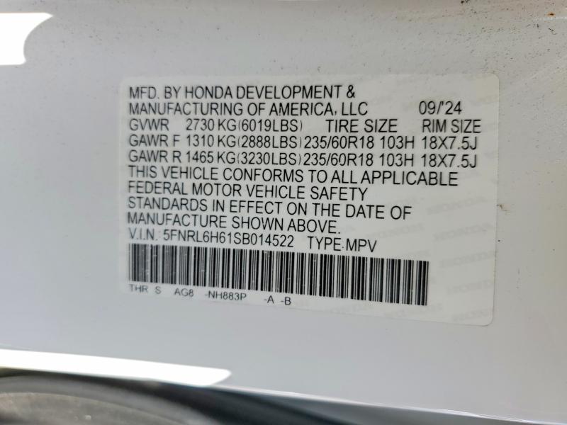 Продаж на аукціоні авто 2025 Honda Odyssey, vin: 5FNRL6H61SB014522, номер лоту: 56655626