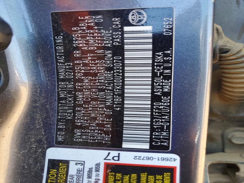 55754006 :رقم المزاد ، 4T1BF1FK0DU233070 vin ، 2013 Toyota Camry مزاد بيع