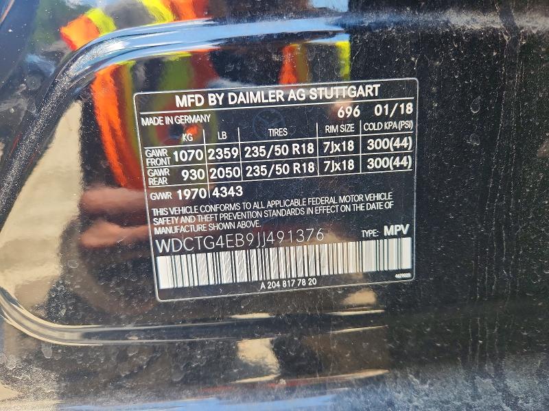 57568136 :رقم المزاد ، WDCTG4EB9JJ491376 vin ، 2018 Mercedes-benz Gla مزاد بيع