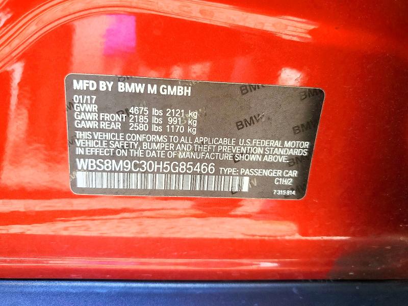 2017 Bmw M3 მანქანა იყიდება აუქციონზე, vin: WBS8M9C30H5G85466, აუქციონის ნომერი: 57377256