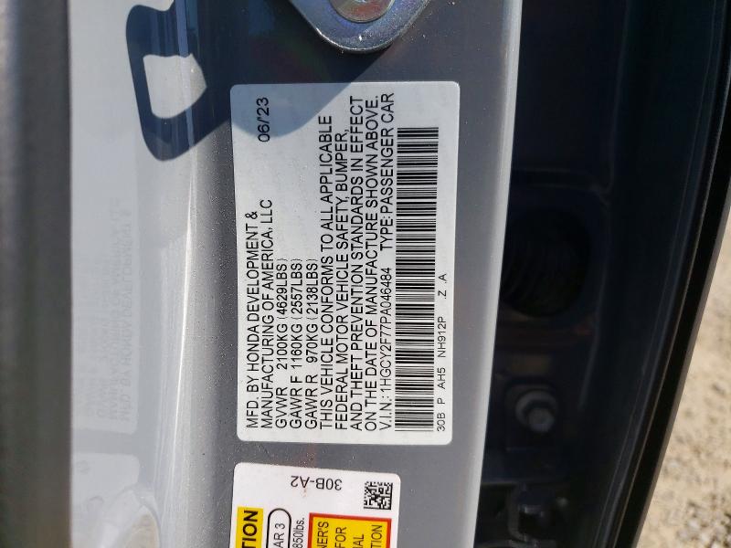 2023 Honda Accord მანქანა იყიდება აუქციონზე, vin: 1HGCY2F77PA046484, აუქციონის ნომერი: 57380226