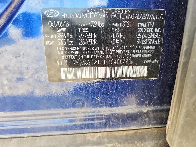Продаж на аукціоні авто 2019 Hyundai Santa Fe, vin: 5NMS23AD1KH048079, номер лоту: 56506446