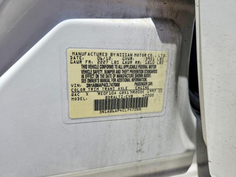 57041196 :رقم المزاد ، 3N1AB6AP4CL747088 vin ، 2012 Nissan Sentra مزاد بيع