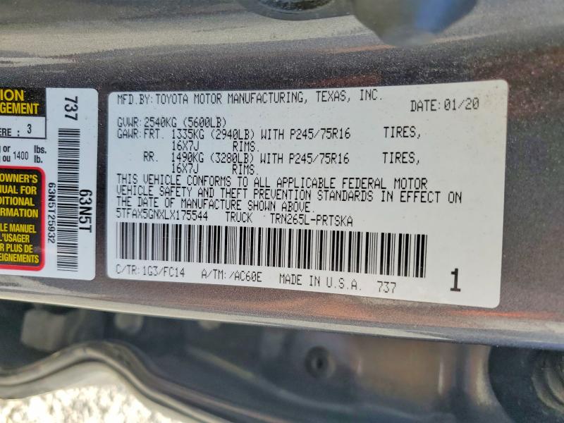 57056526 :رقم المزاد ، 5TFAX5GNXLX175544 vin ، 2020 Toyota Tacoma مزاد بيع
