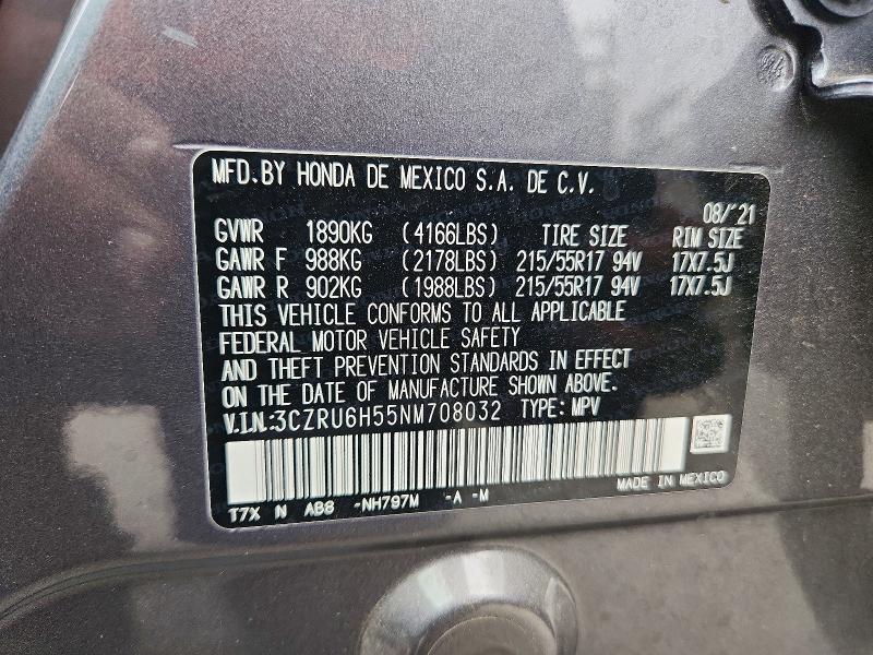 Продаж на аукціоні авто 2022 Honda Hr-v, vin: 3CZRU6H55NM708032, номер лоту: 59105636