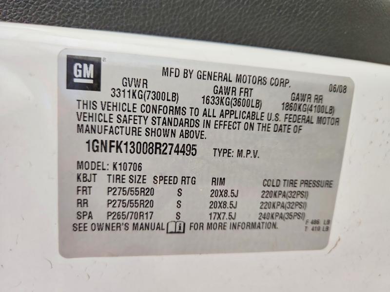 Продажа на аукционе авто 2008 Chevrolet Tahoe, vin: 1GNFK13008R274495, номер лота: 56592416
