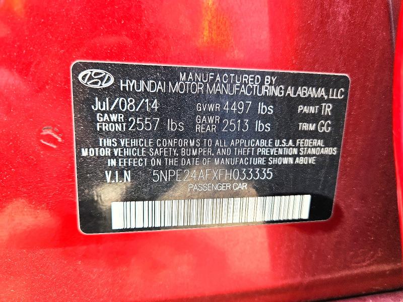 2015 Hyundai Sonata მანქანა იყიდება აუქციონზე, vin: 5NPE24AFXFH033335, აუქციონის ნომერი: 56767136