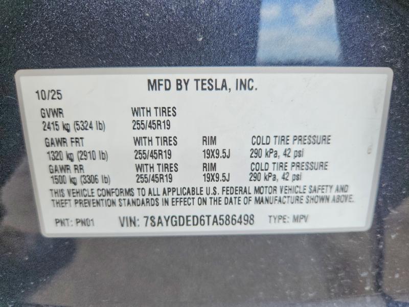 Aukcja sprzedaży 2026 Tesla Model Y, vin: 7SAYGDED6TA586498, numer aukcji: 56259326