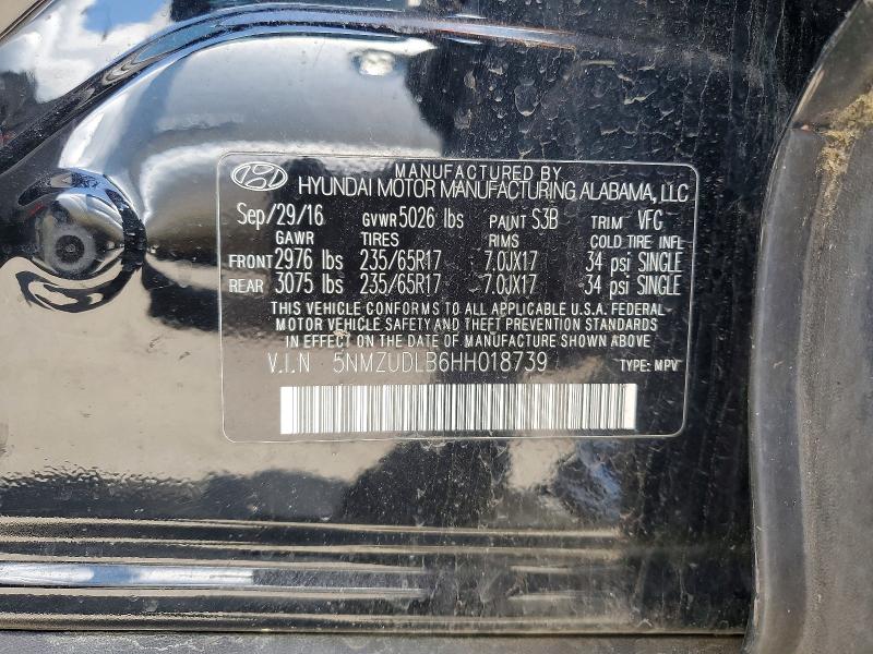 56433486 :رقم المزاد ، 5NMZUDLB6HH018739 vin ، 2017 Hyundai Santa Fe Sport مزاد بيع
