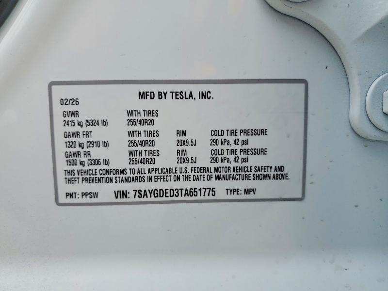 Aukcja sprzedaży 2026 Tesla Model Y, vin: 7SAYGDED3TA651775, numer aukcji: 55390426