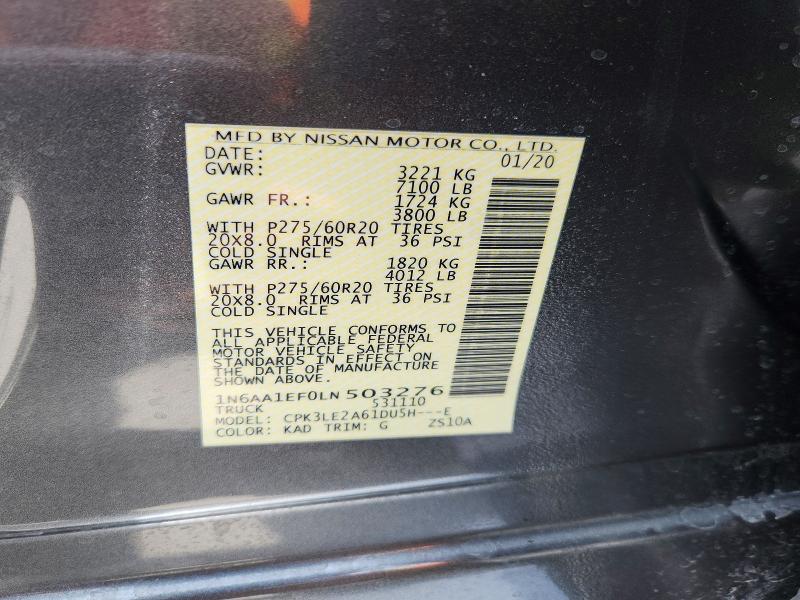 Aukcja sprzedaży 2020 Nissan Titan, vin: 1N6AA1EF0LN503276, numer aukcji: 58632176