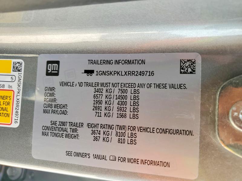 Продаж на аукціоні авто 2024 Chevrolet Tahoe, vin: 1GNSKPKLXRR249716, номер лоту: 58044236