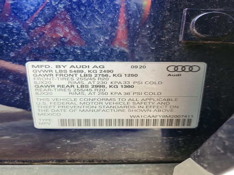 Продаж на аукціоні авто 2021 Audi Q5, vin: WA1CAAFY8M2007411, номер лоту: 57351166