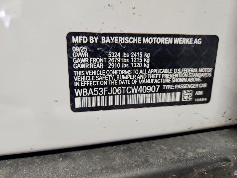 2026 Bmw 530 მანქანა იყიდება აუქციონზე, vin: WBA53FJ06TCW40907, აუქციონის ნომერი: 57251746