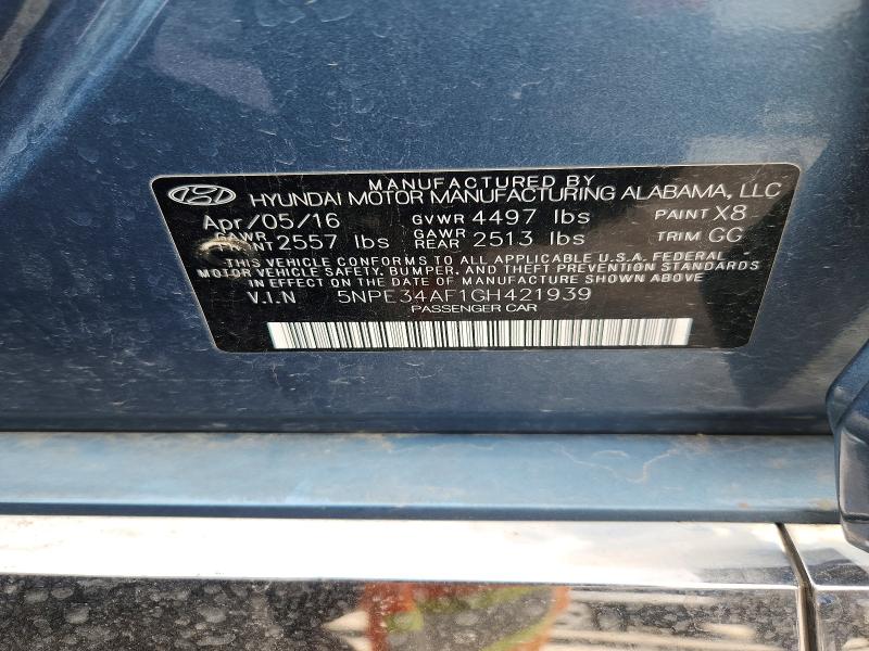 2016 Hyundai Sonata მანქანა იყიდება აუქციონზე, vin: 5NPE34AF1GH421939, აუქციონის ნომერი: 55581016